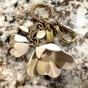 Coach white rose leather bag charm gold hardware